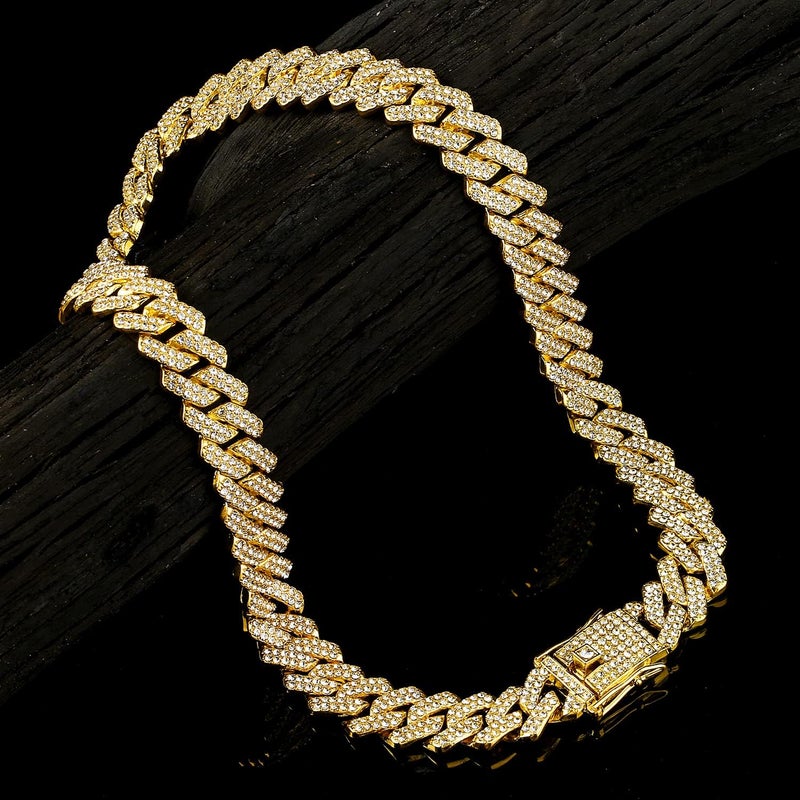 JUNVirtuous Cuban Link Chain Mens Iced Out Miami Cuban Necklace Silver/Gold Bling Diamond Hip Hop Jewelry for Women - Image 5